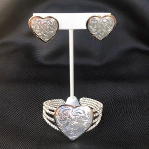Silver and Gold Heart Earring and Bracelet Set